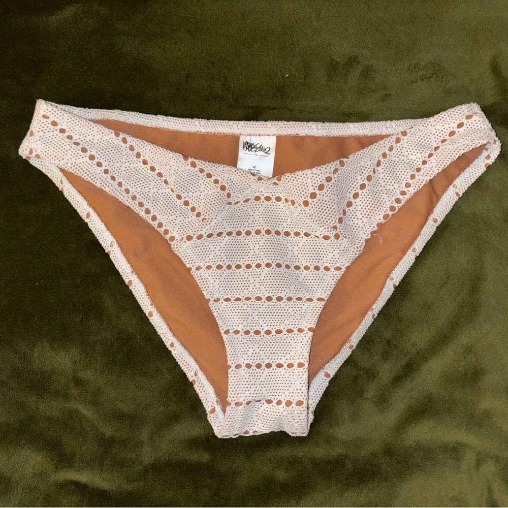 Lacy Crochet Beachy White & Tan Bikini Bottom
